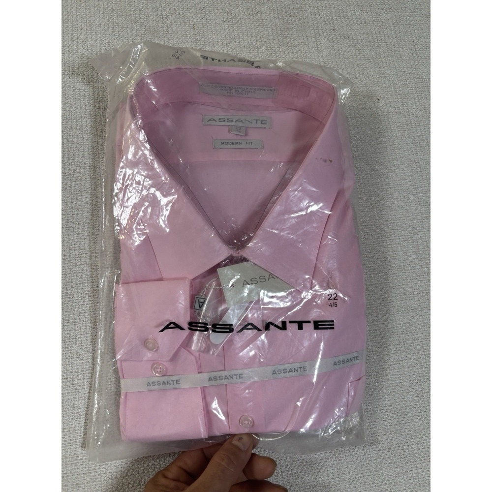 ASSANTE Men's Pink Modern Fit Dress Shirt Size 22 NWT
